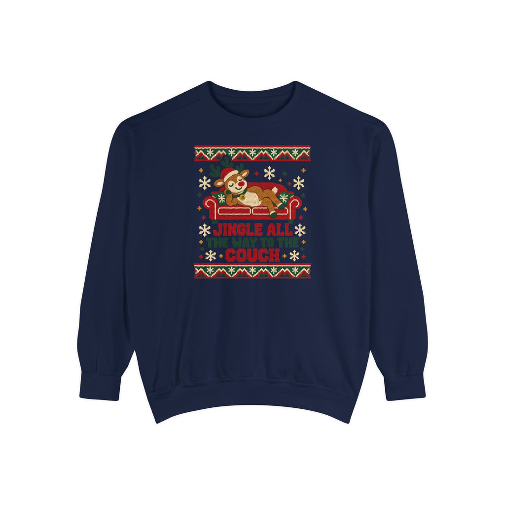Jingle All the Way to the Couch Ugly Christmas Sweatshirt – True Navy