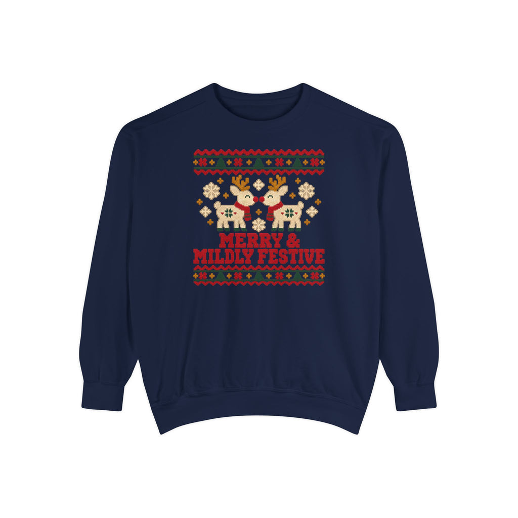 Merry & Mildly Festive Ugly Christmas Sweatshirt – True Navy