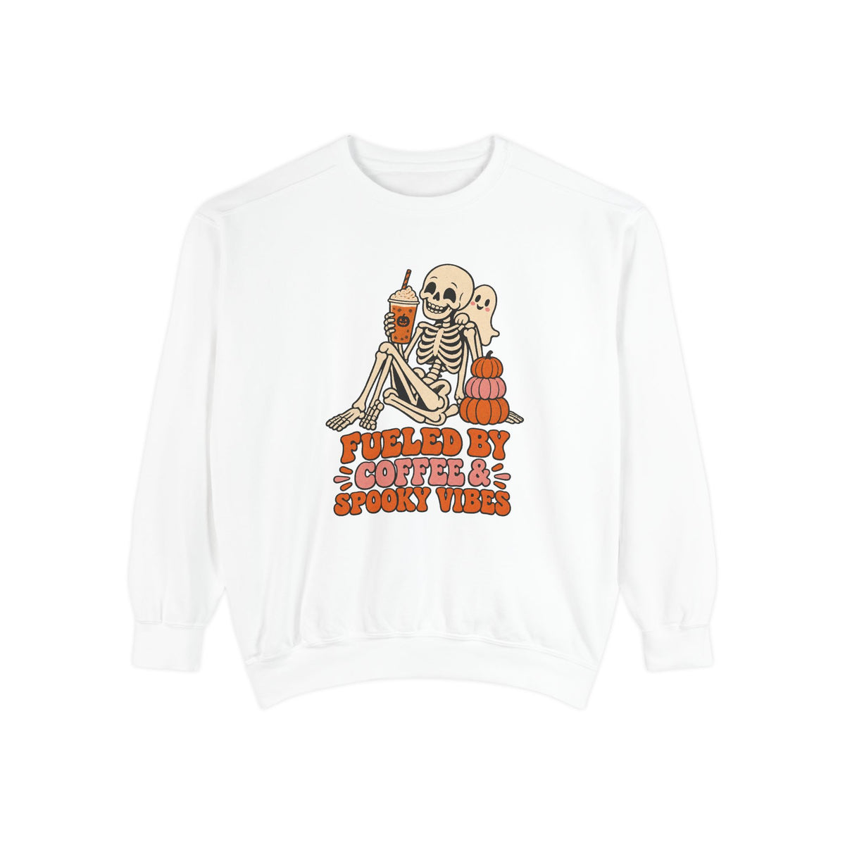 Fueled by Coffee & Spooky Vibes Sweatshirt – White