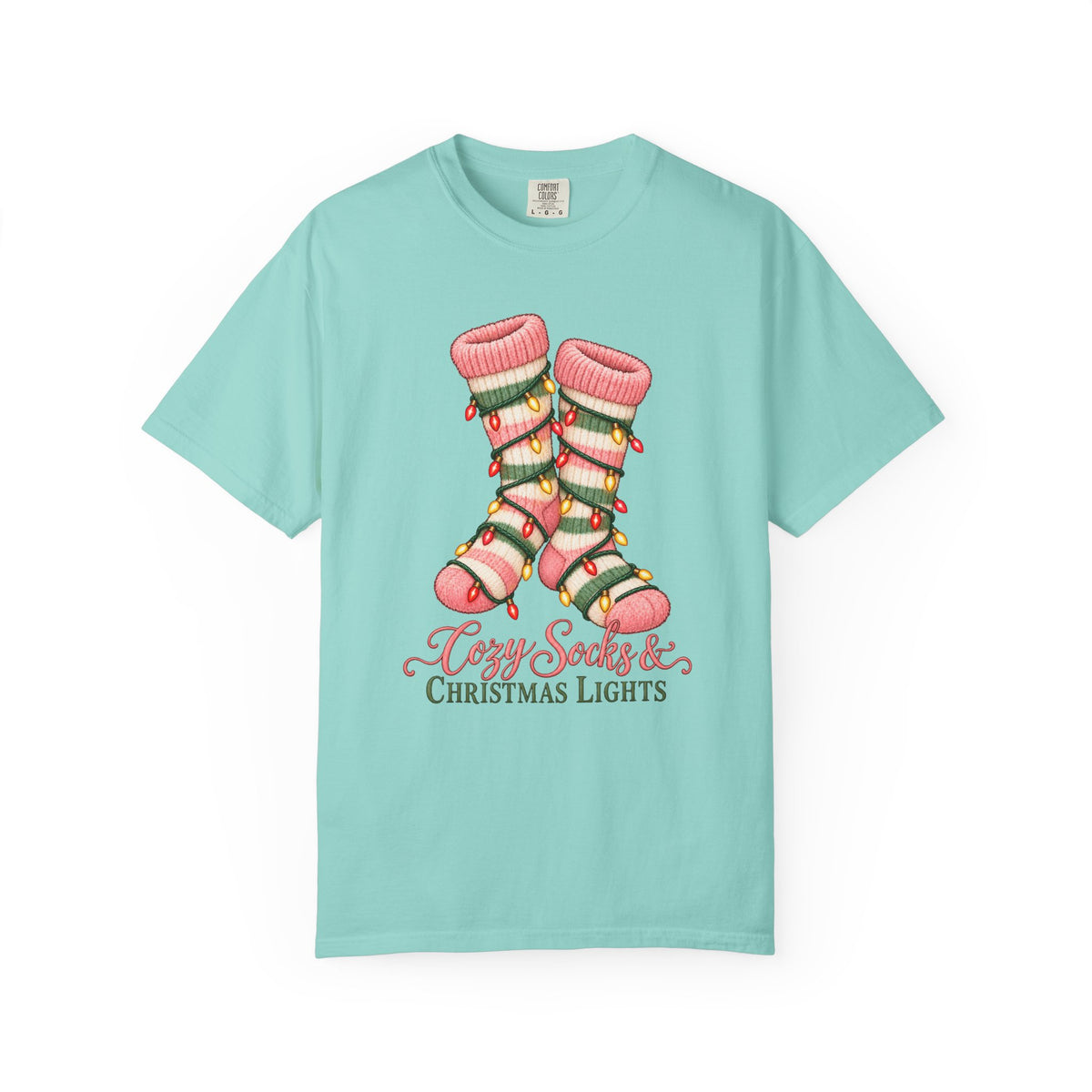 Cozy Socks & Christmas Lights T-Shirt – Chalky Mint