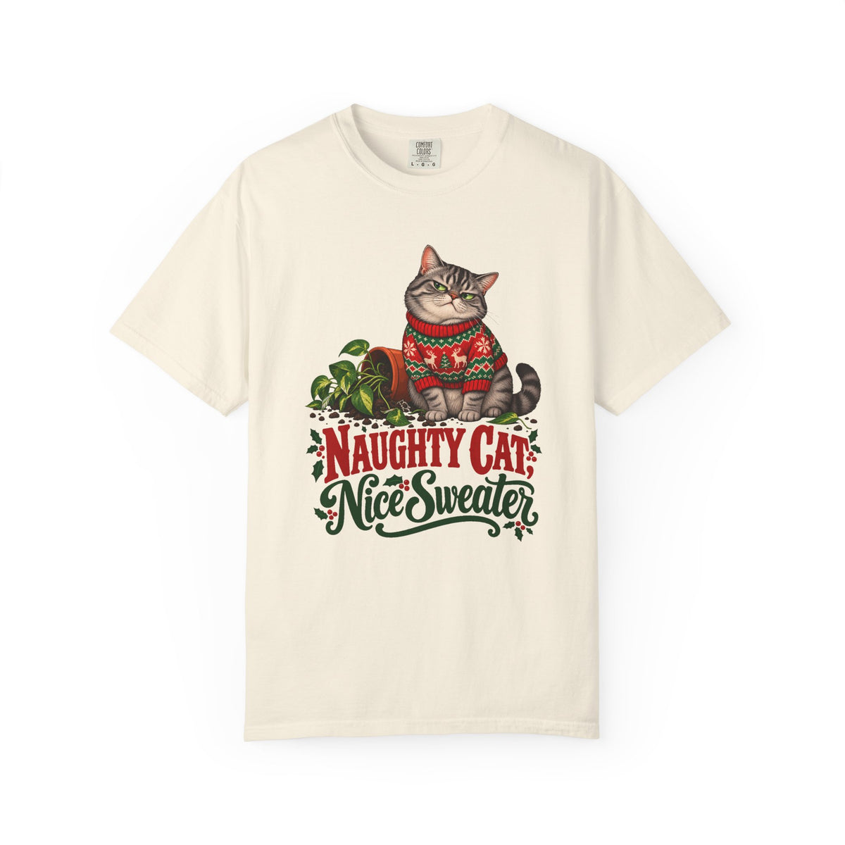 Naughty Cat, Nice Sweater T-Shirt – Ivory
