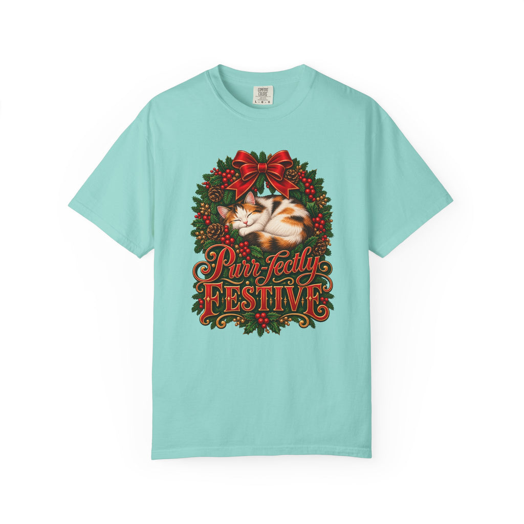 Purr-fectly Festive T-Shirt – Chalky Mint