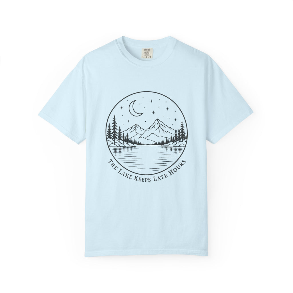 The Lake Keeps Late Hours T-Shirt – Chambray