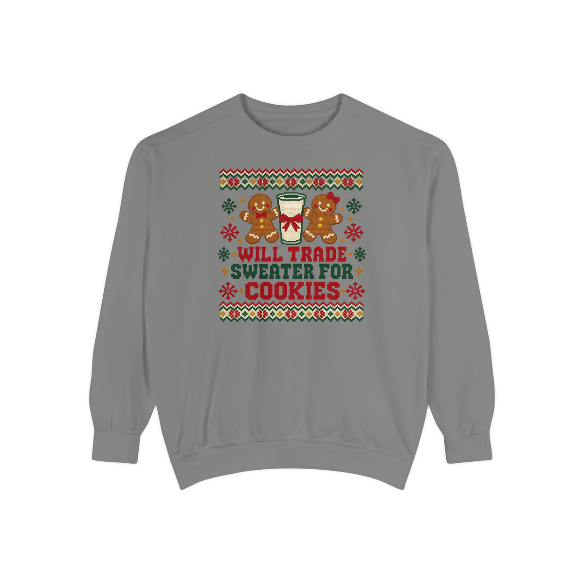 Will Trade Sweater for Cookies Ugly Christmas Sweatshirt – Grey