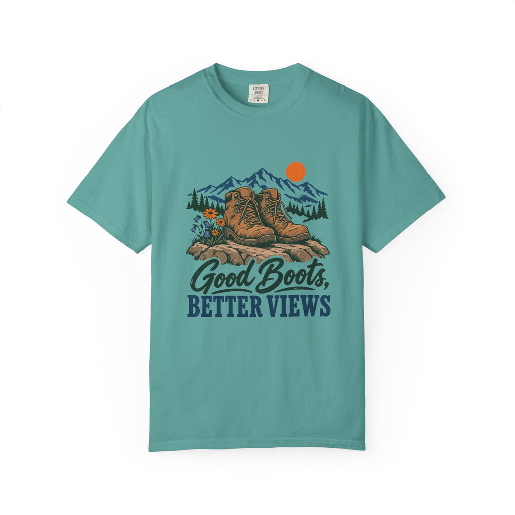 Good Boots, Better Views T-Shirt – Seafoam