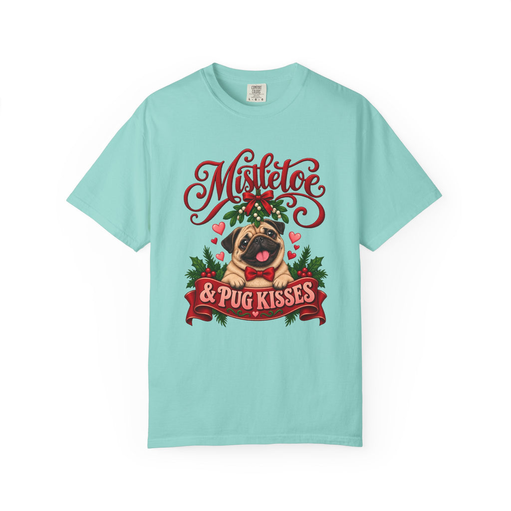 Mistletoe & Pug Kisses T-Shirt – Chalky Mint