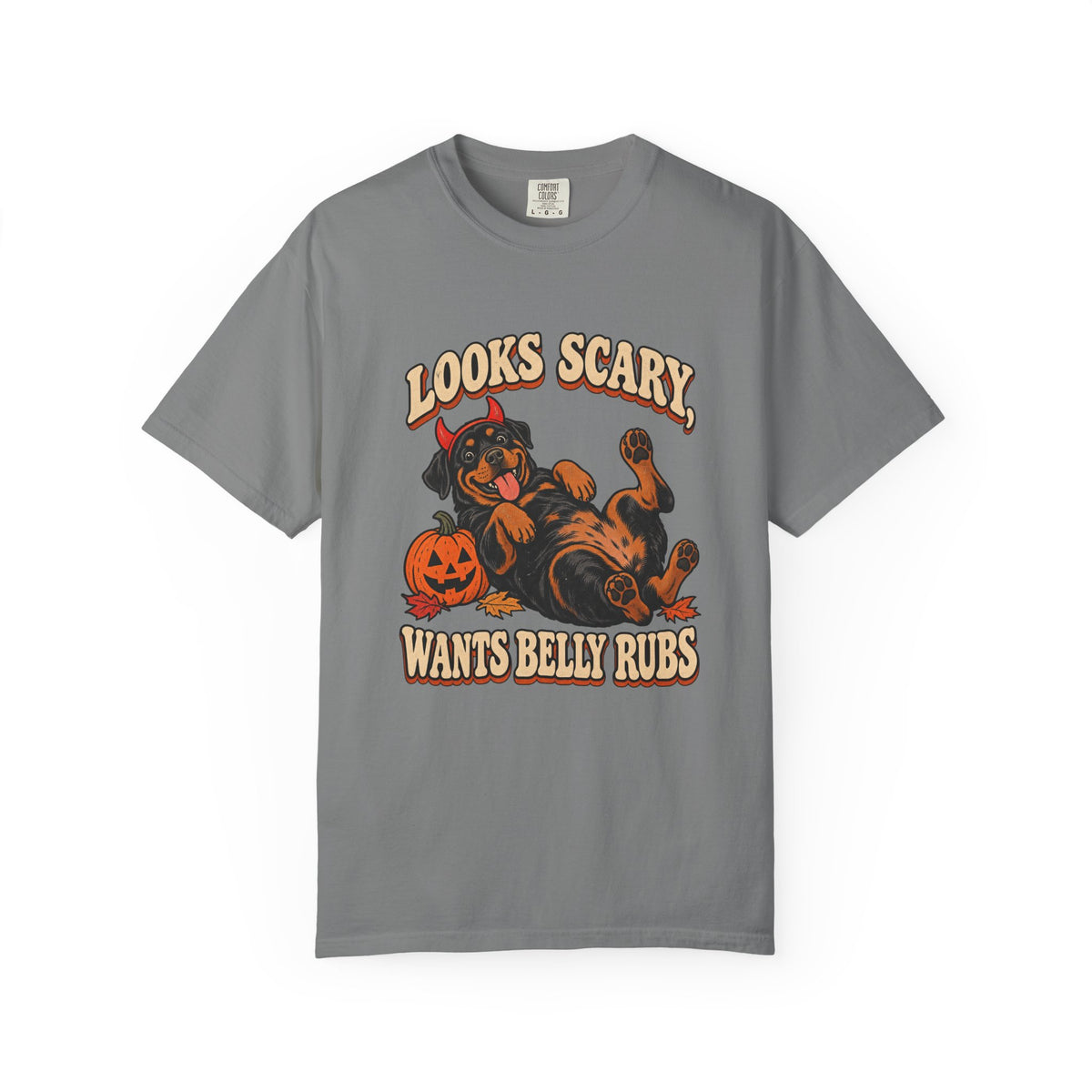 Looks Scary, Wants Belly Rubs T-Shirt – Grey