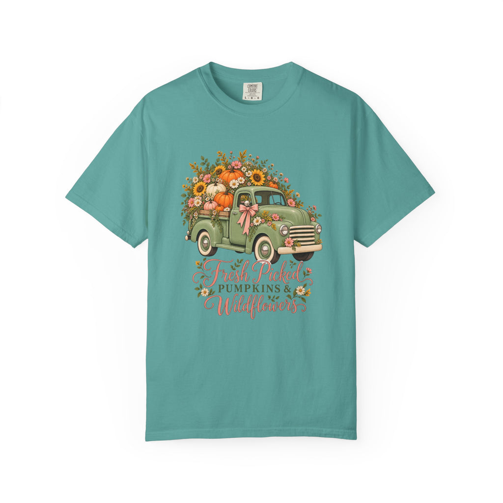 Fresh Picked Pumpkins & Wildflowers T-Shirt – Seafoam
