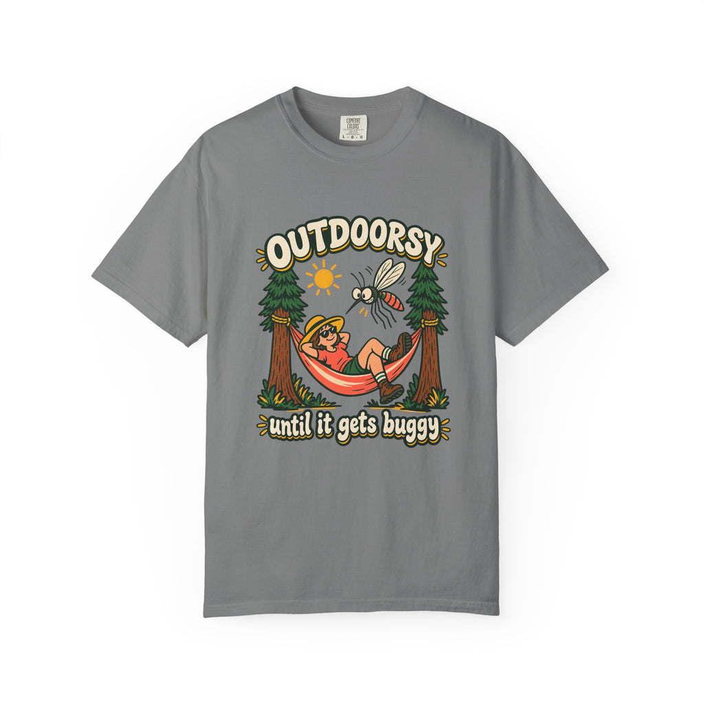 Outdoorsy Until It Gets Buggy T-Shirt – Grey