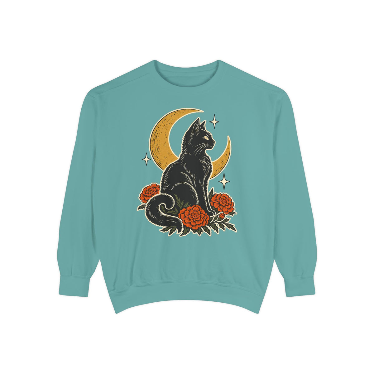 Moonlit Black Cat Sweatshirt – Seafoam