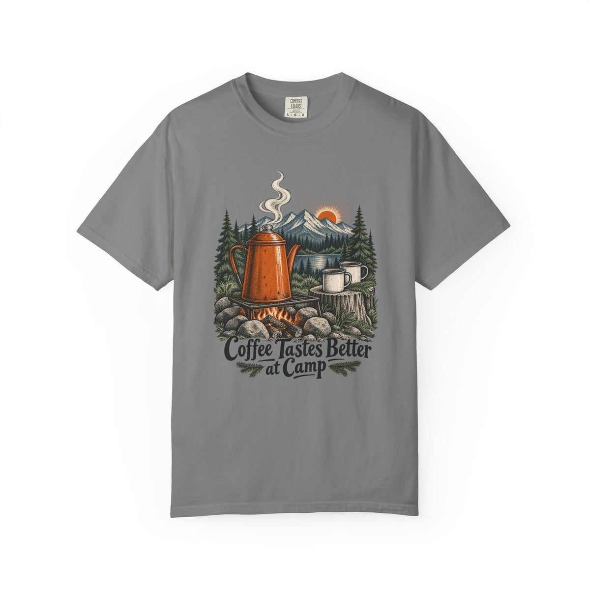 Coffee Tastes Better at Camp T-Shirt – Grey