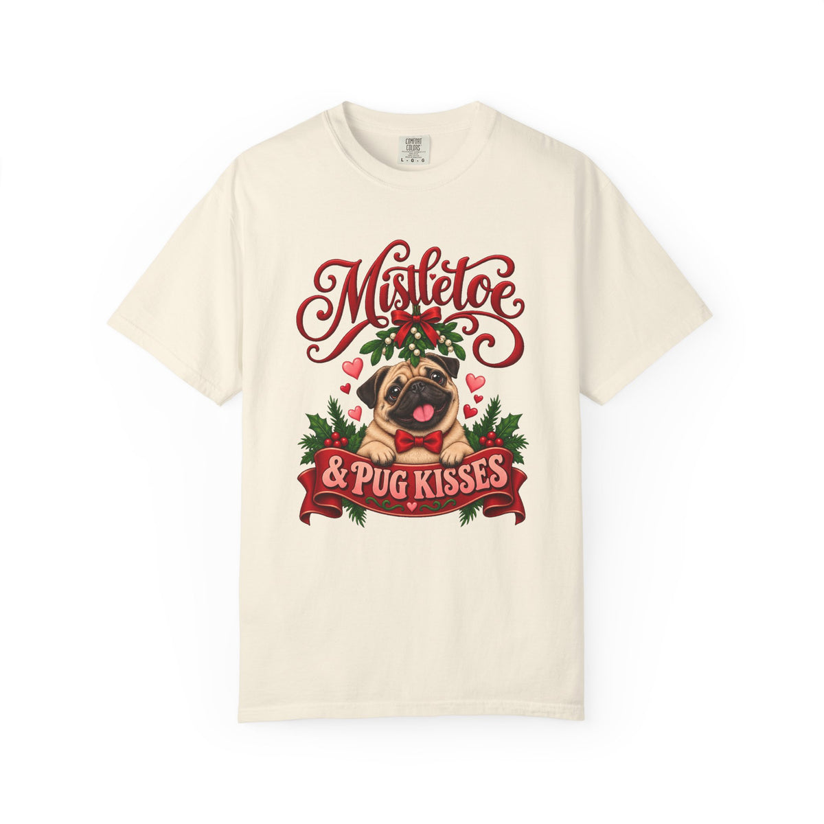 Mistletoe & Pug Kisses T-Shirt – Ivory