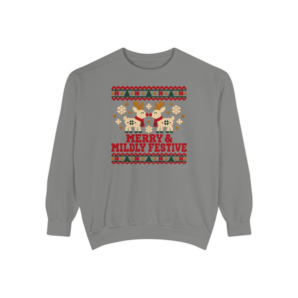 Merry & Mildly Festive Ugly Christmas Sweatshirt – Grey