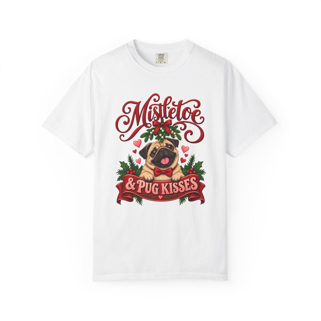 Mistletoe & Pug Kisses T-Shirt – White