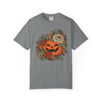 Pumpkin Jack-O'-Lantern Floral T-Shirt – Grey