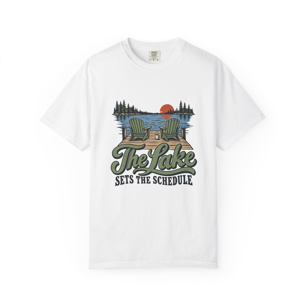 The Lake Sets the Schedule T-Shirt – White