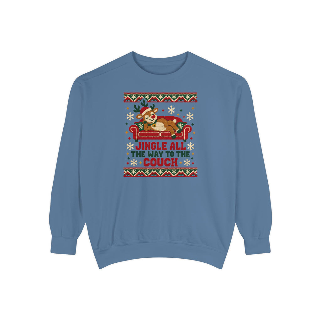 Jingle All the Way to the Couch Ugly Christmas Sweatshirt – Blue Jean