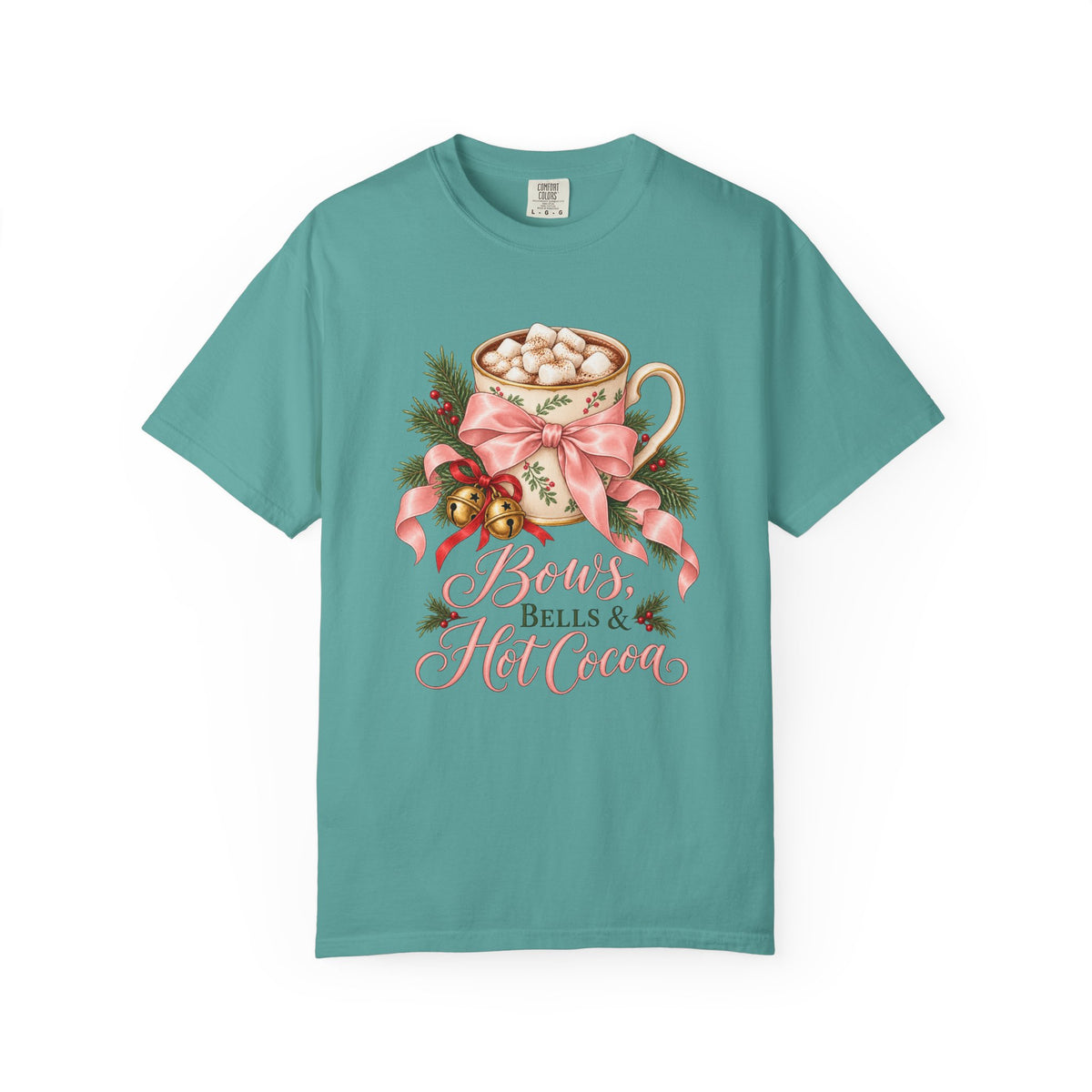 Bows, Bells & Hot Cocoa T-Shirt – Seafoam