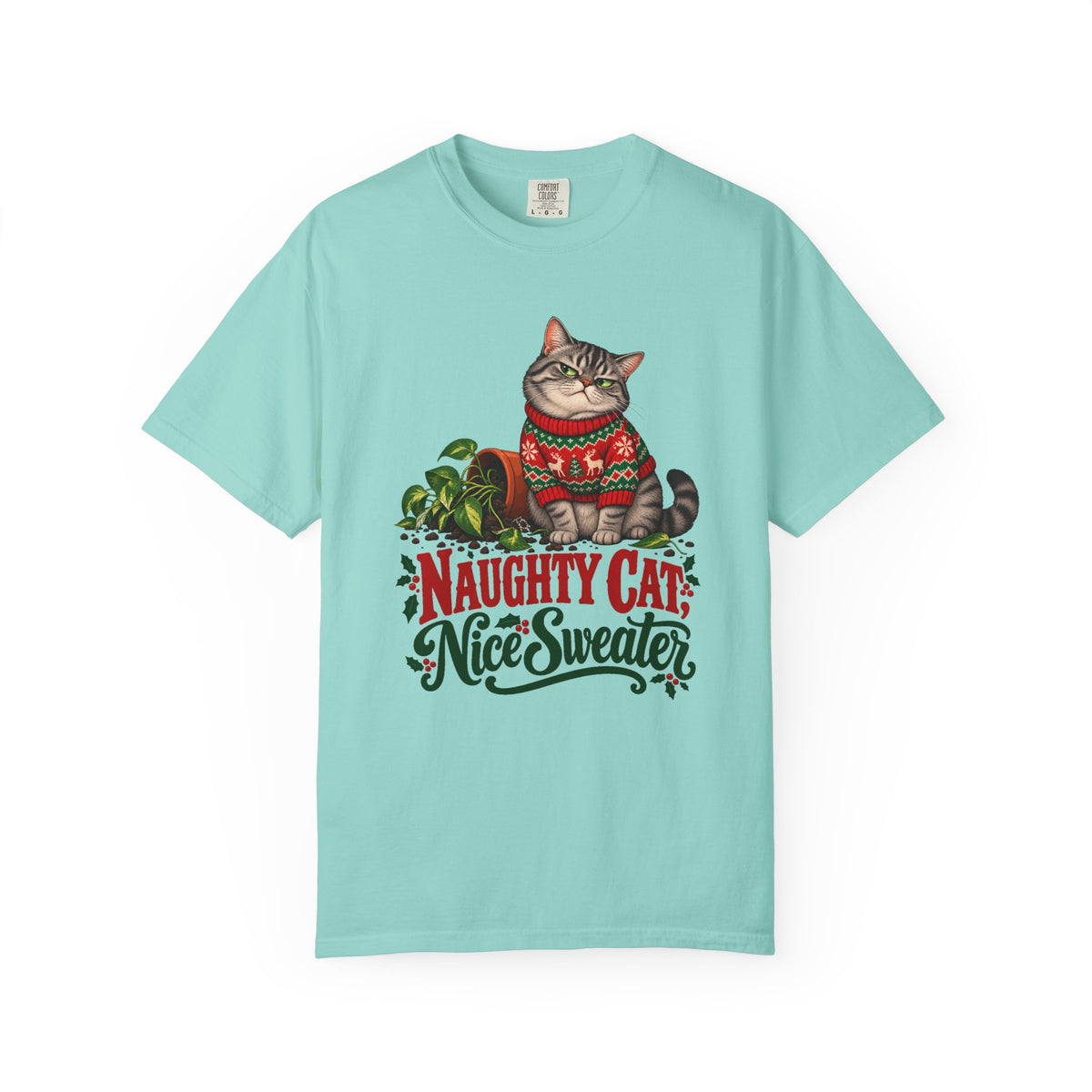 Naughty Cat, Nice Sweater T-Shirt – Chalky Mint