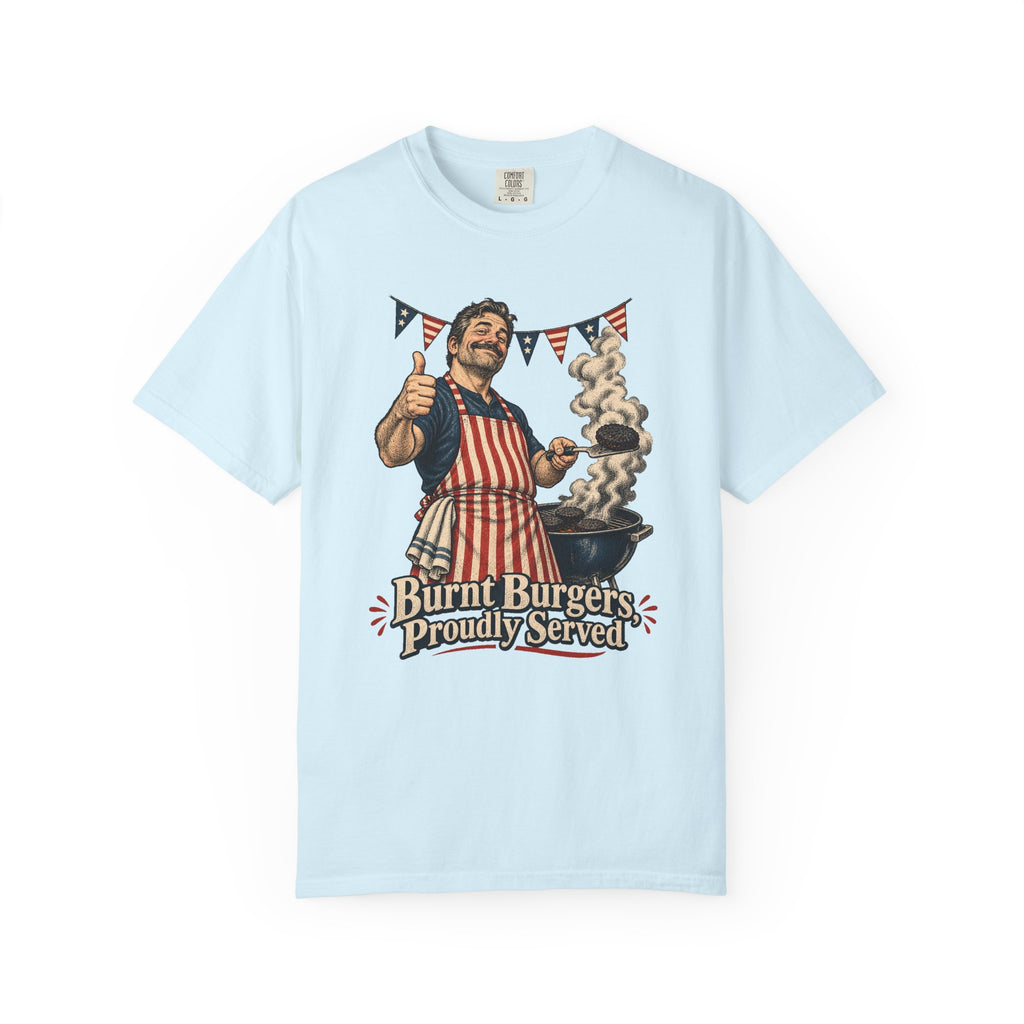 Burnt Burgers, Proudly Served T-Shirt – Chambray