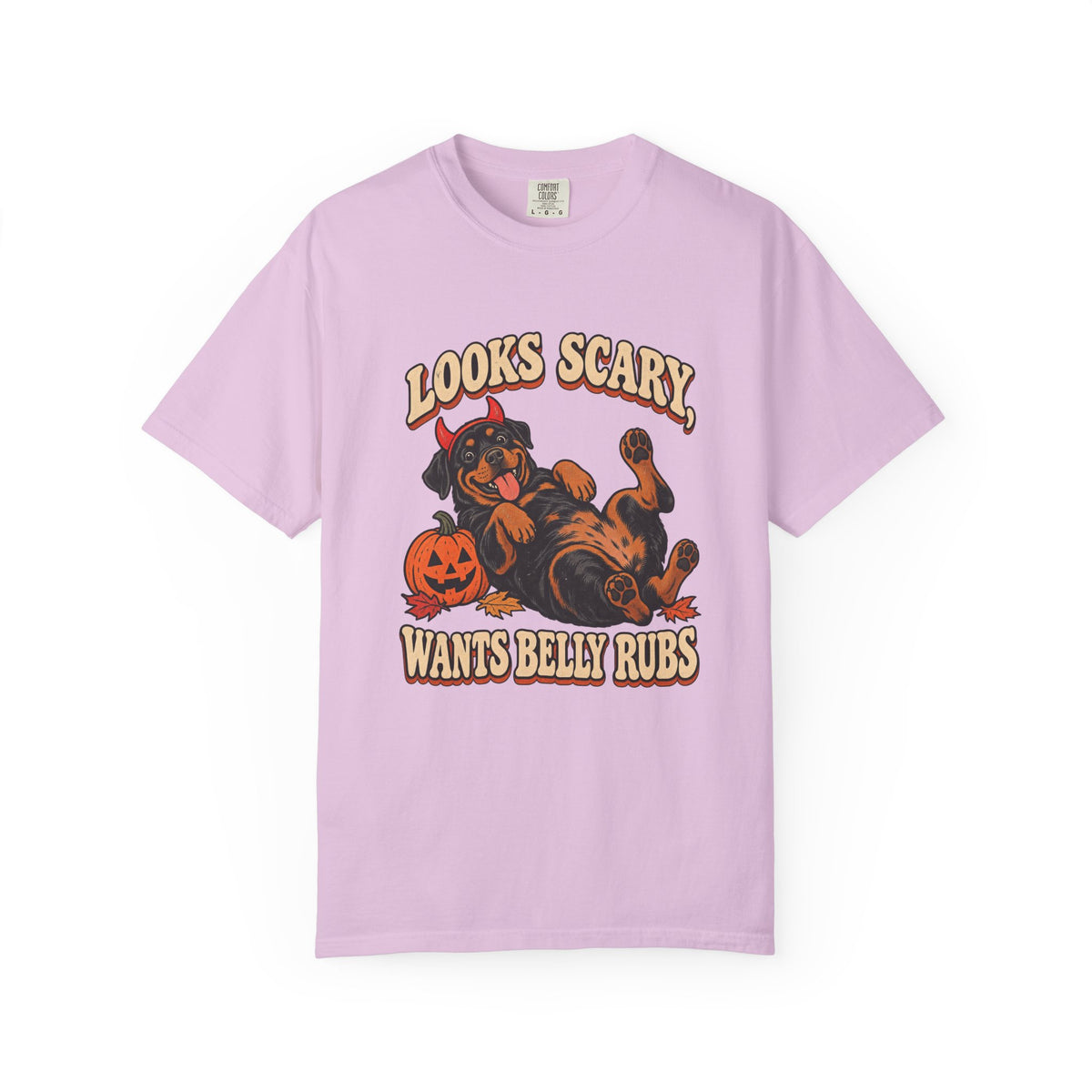 Looks Scary, Wants Belly Rubs T-Shirt – Orchid