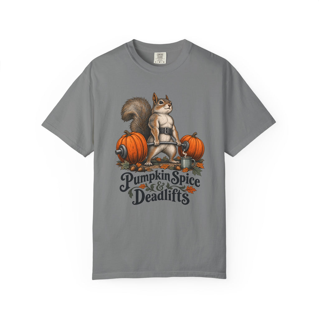 Pumpkin Spice & Deadlifts T-Shirt – Grey