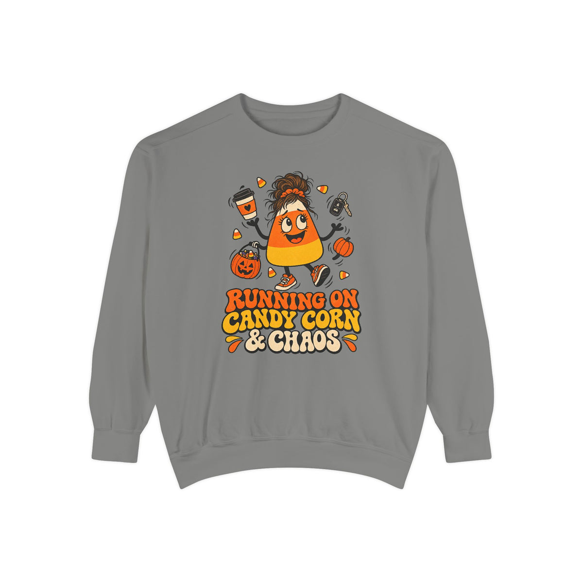 Running on Candy Corn and Chaos Sweatshirt – Grey