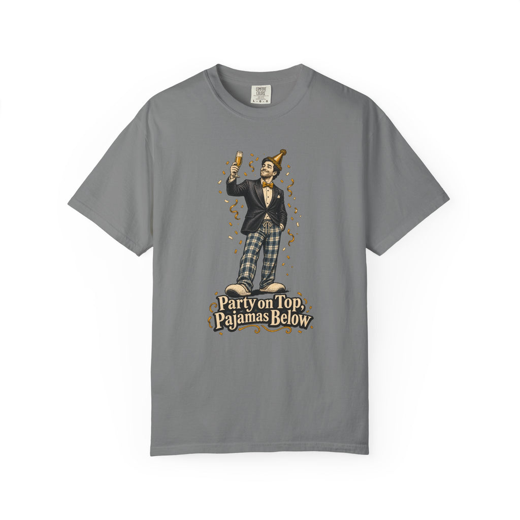 Party on Top, Pajamas Below T-Shirt – Grey