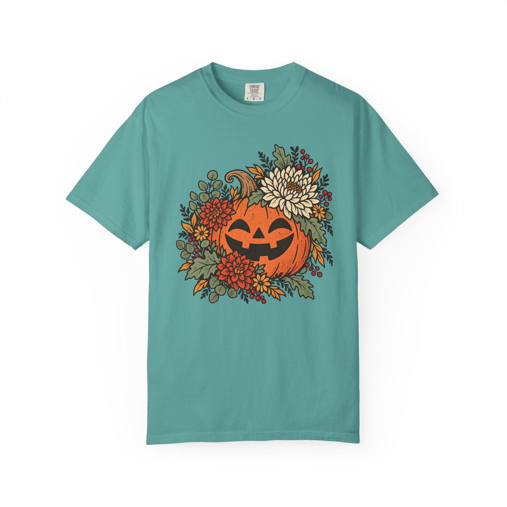 Pumpkin Jack-O'-Lantern Floral T-Shirt – Seafoam