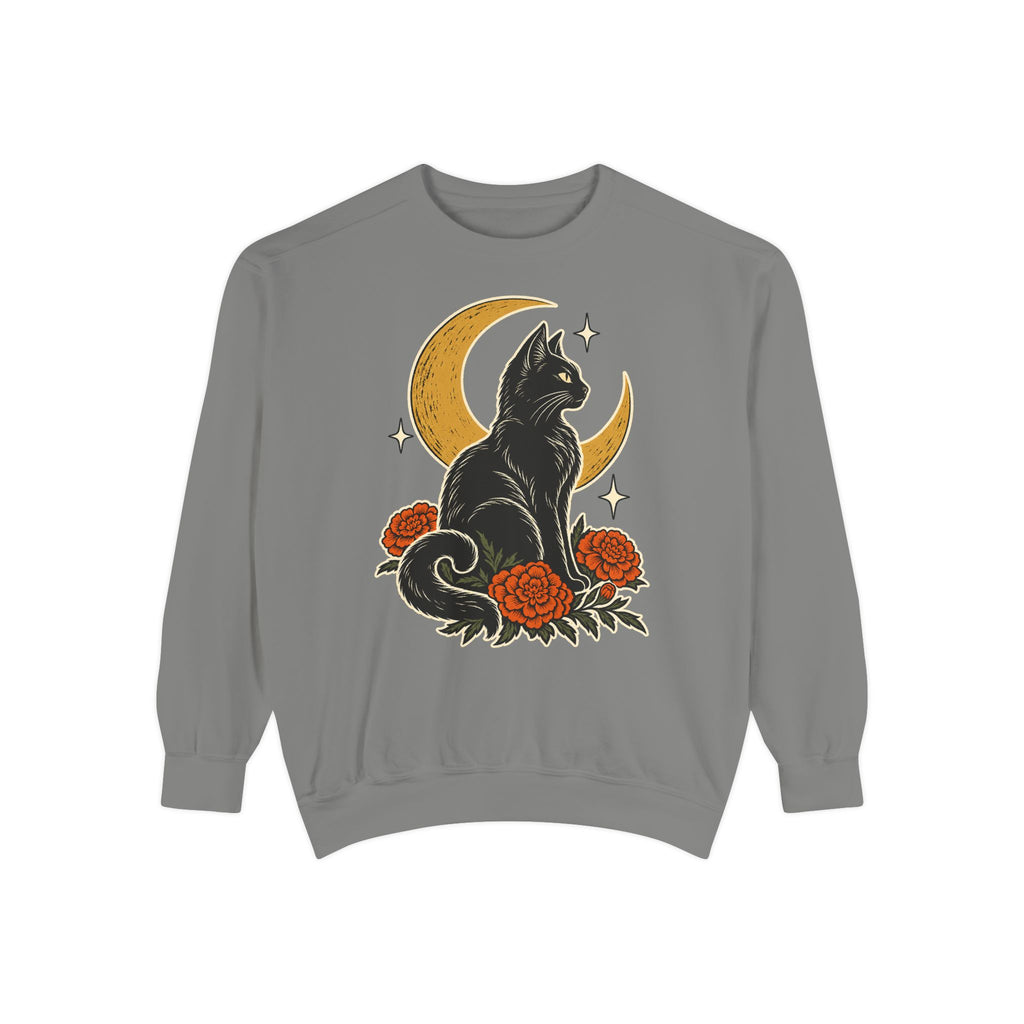 Moonlit Black Cat Sweatshirt – Grey