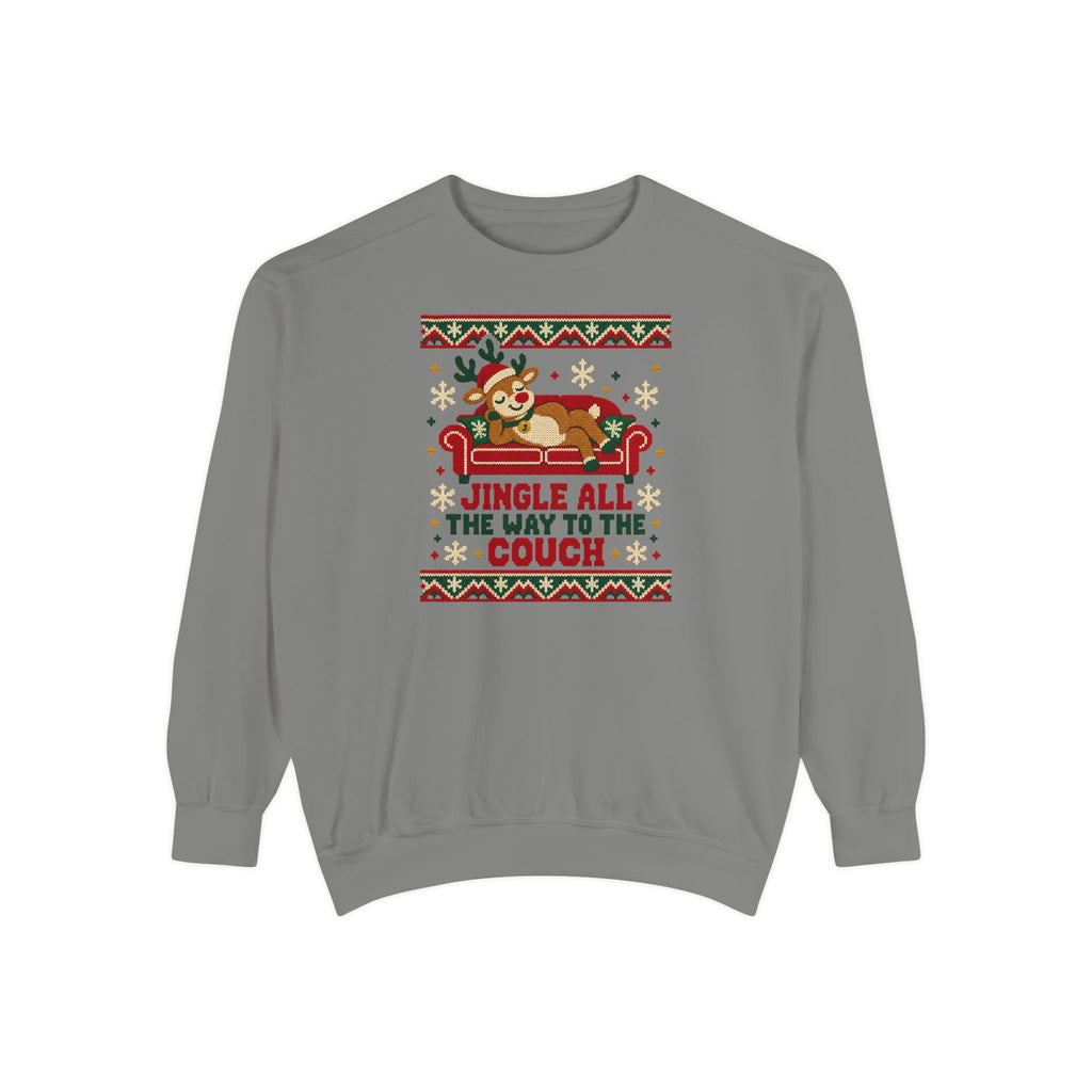 Jingle All the Way to the Couch Ugly Christmas Sweatshirt – Grey