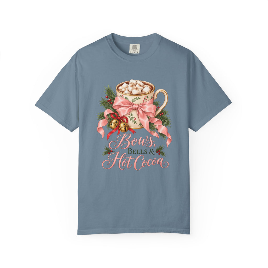 Bows, Bells & Hot Cocoa T-Shirt – Ice Blue