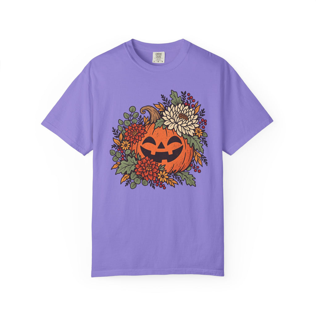 Pumpkin Jack-O'-Lantern Floral T-Shirt – Violet
