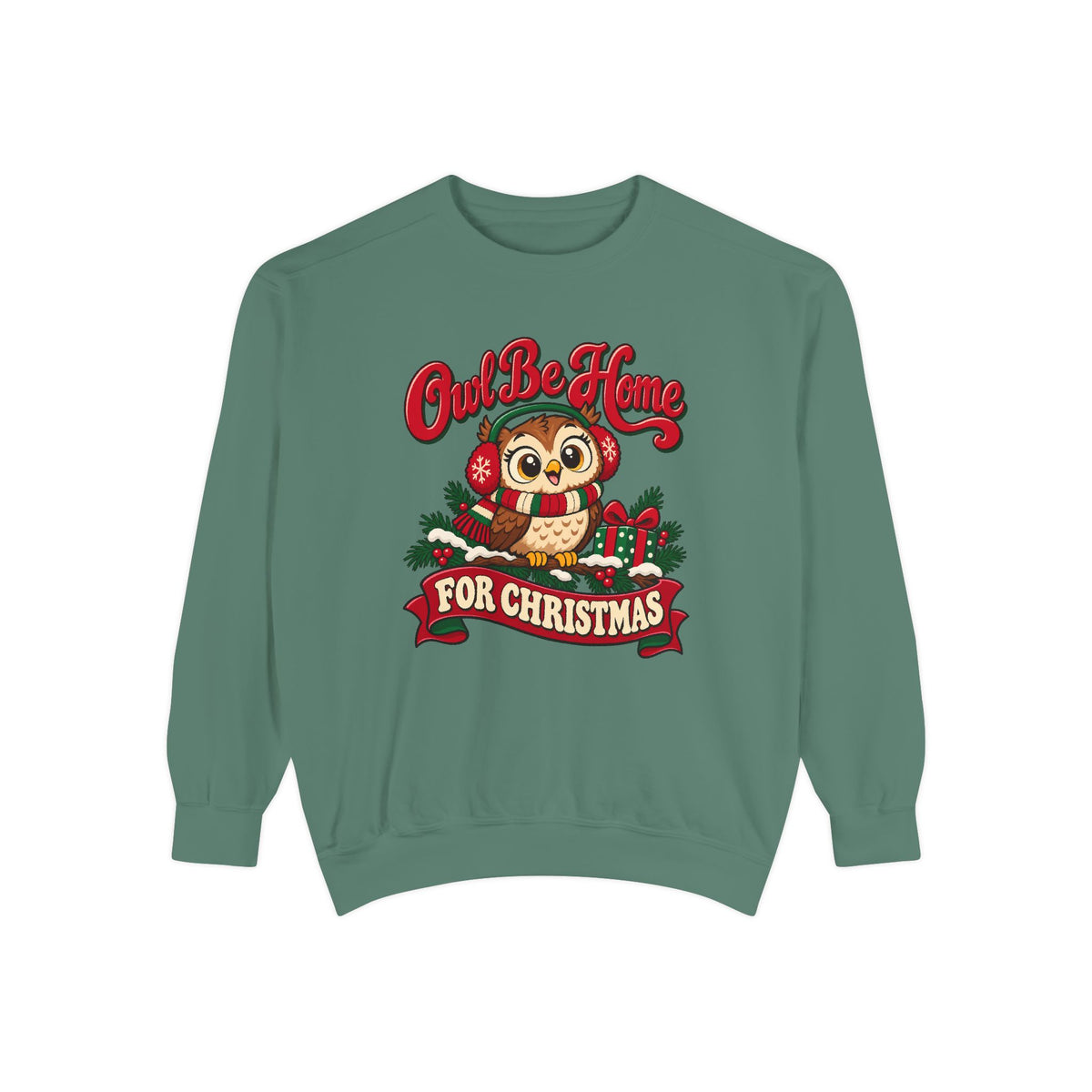 Owl Be Home for Christmas Sweatshirt – Light Green