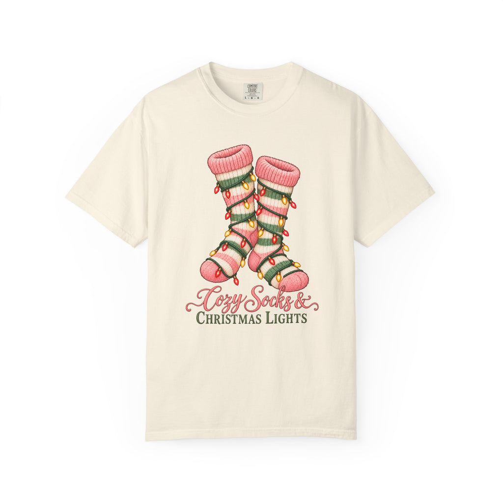 Cozy Socks & Christmas Lights T-Shirt – Ivory