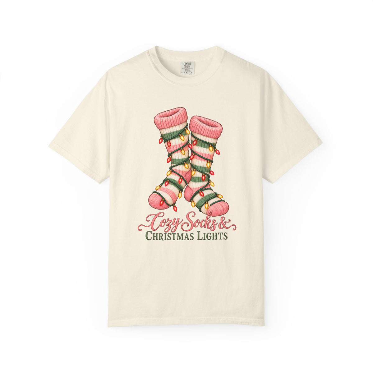 Cozy Socks & Christmas Lights T-Shirt – Ivory