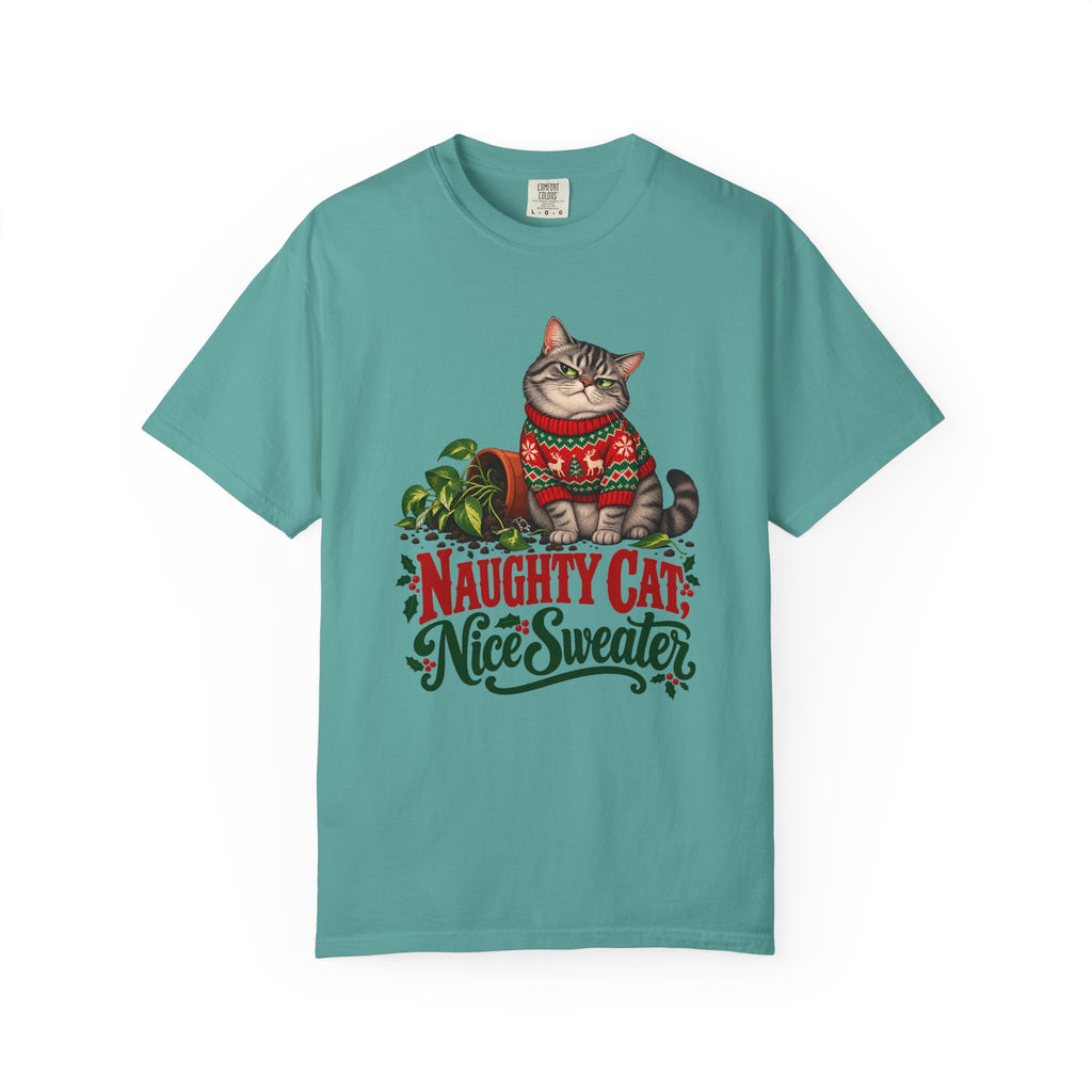 Naughty Cat, Nice Sweater T-Shirt – Seafoam