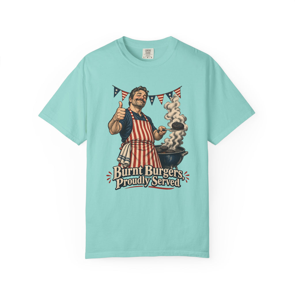 Burnt Burgers, Proudly Served T-Shirt – Chalky Mint