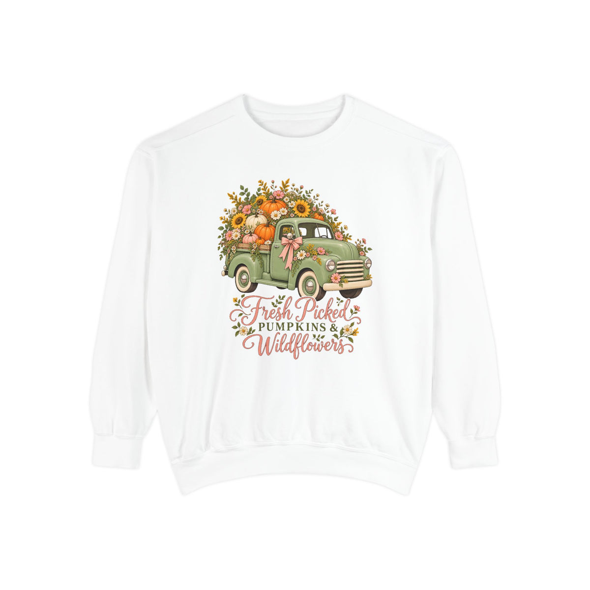 Fresh Picked Pumpkins & Wildflowers Sweatshirt – White