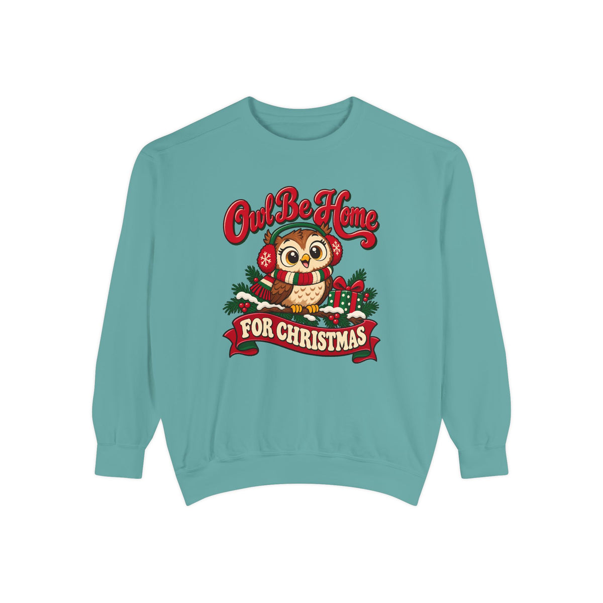 Owl Be Home for Christmas Sweatshirt – Seafoam