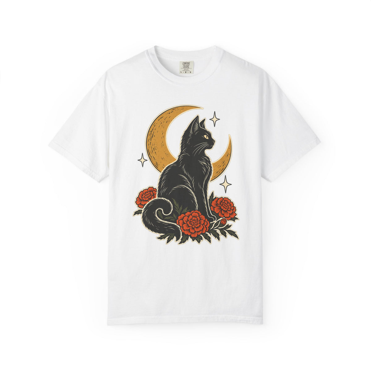 Moonlit Black Cat T-Shirt – White