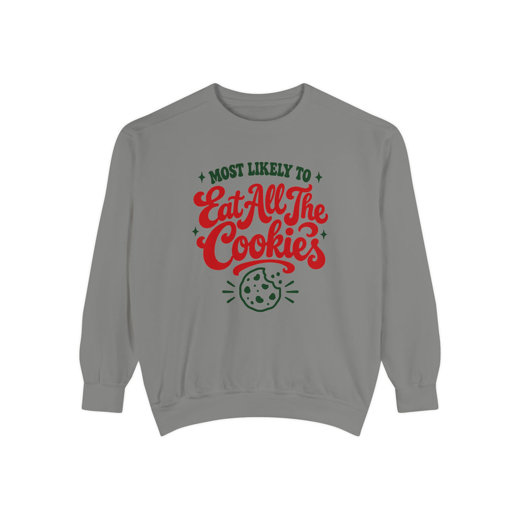 Most Likely To Eat All The Cookies Sweatshirt – Grey