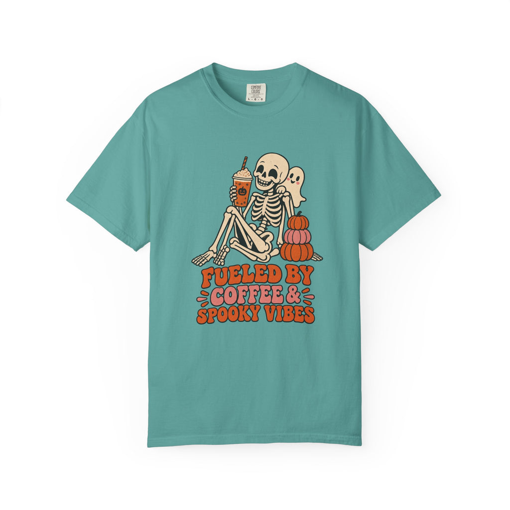 Fueled by Coffee & Spooky Vibes T-Shirt – Seafoam