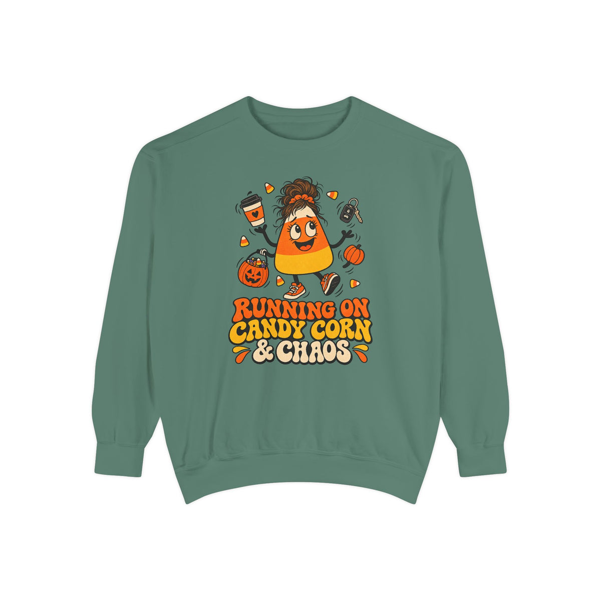 Running on Candy Corn and Chaos Sweatshirt – Light Green