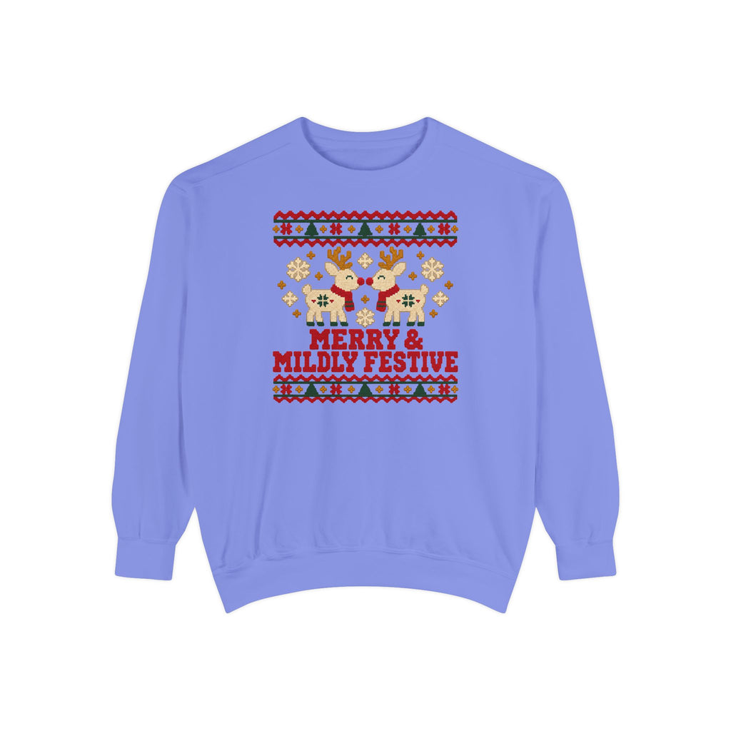 Merry & Mildly Festive Ugly Christmas Sweatshirt – Flo Blue