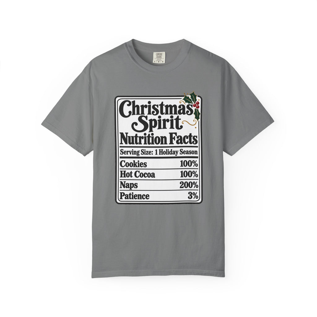 Christmas Spirit Nutrition Facts T-Shirt – Grey