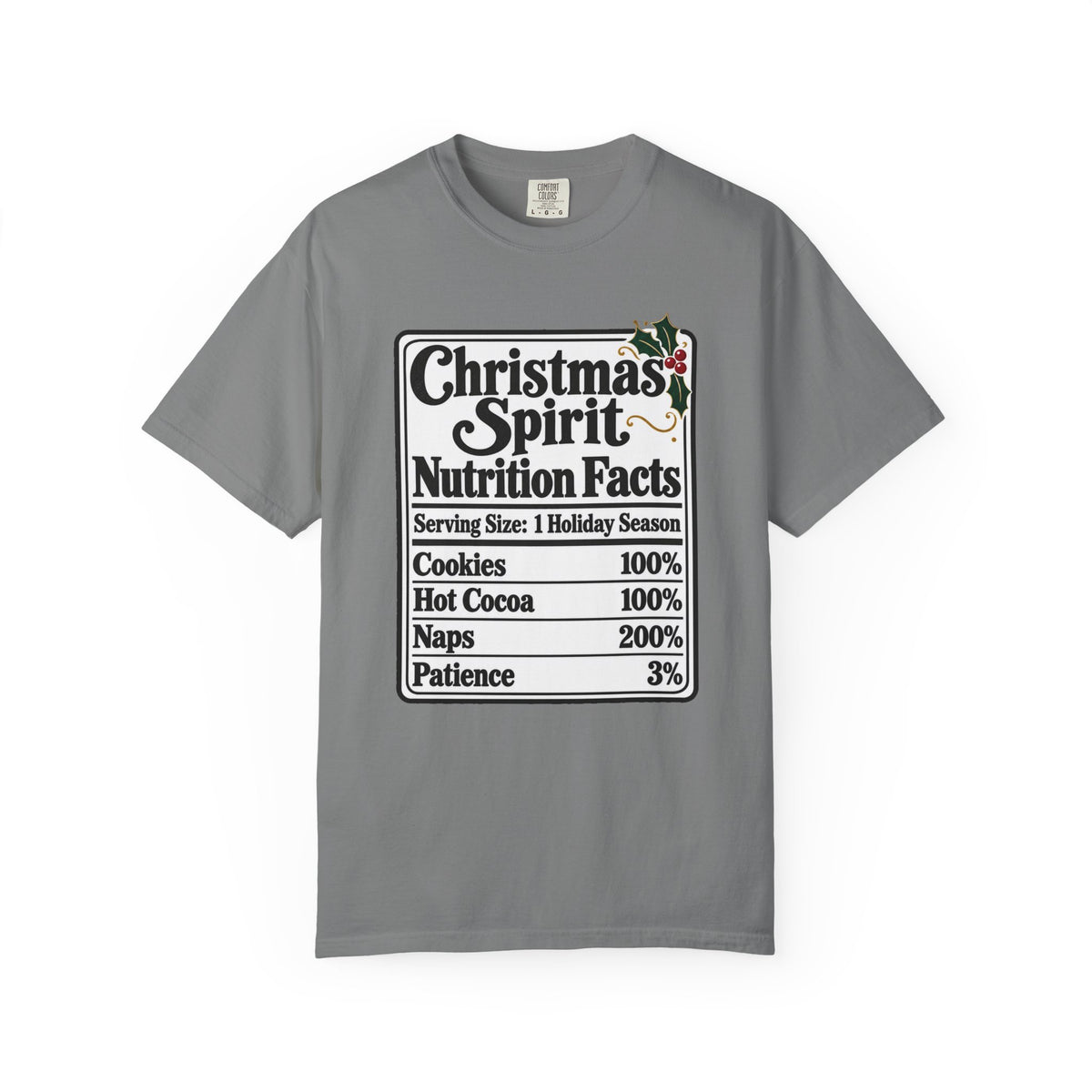 Christmas Spirit Nutrition Facts T-Shirt – Grey