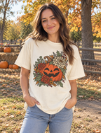Pumpkin Jack-O'-Lantern Floral T-Shirt – front view