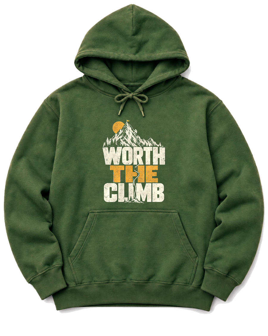 Worth the Climb Summit Flag Hoodie - Military Green