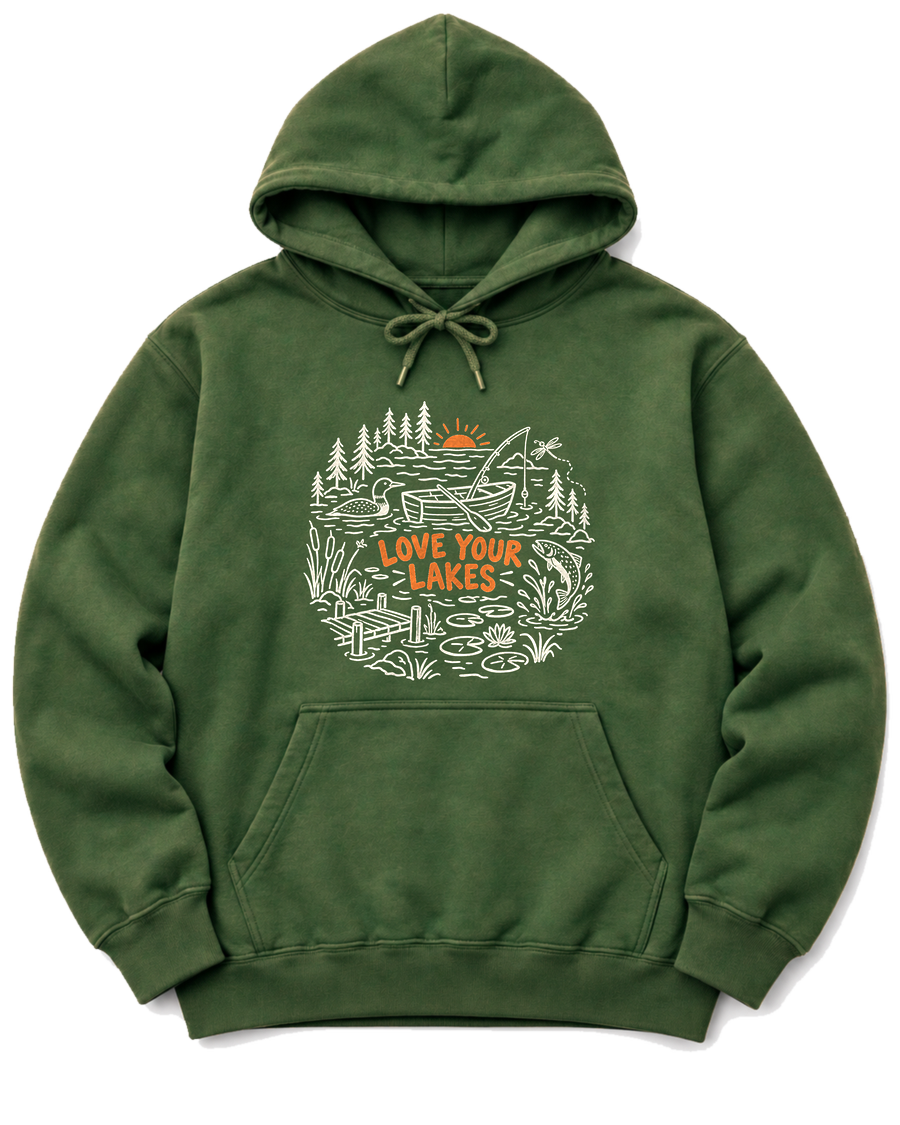 Love Your Lakes Hoodie - Military Green